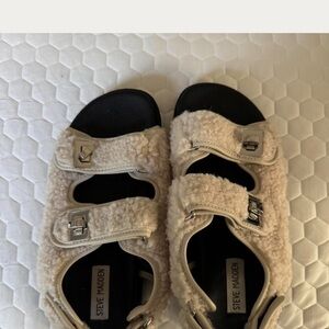 Steve Madden Cream Fuzzy Sandals